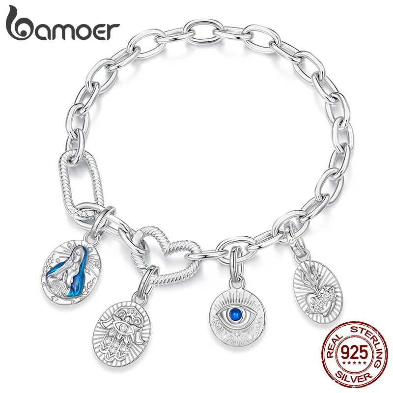 

Bamoer стерлингового серебра 925 пробы овальный кулон Мадонна сглаза и хамса ручная гравировка бусины для женщин DIY сакральная охранная ювелирная продукция подарок