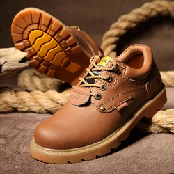 Hot Brand Brown Leather Men's Shoes Comfortable Low Top Men Work Shoes Safety Sneakers Fashion Urban Leather Casual Shoes Men