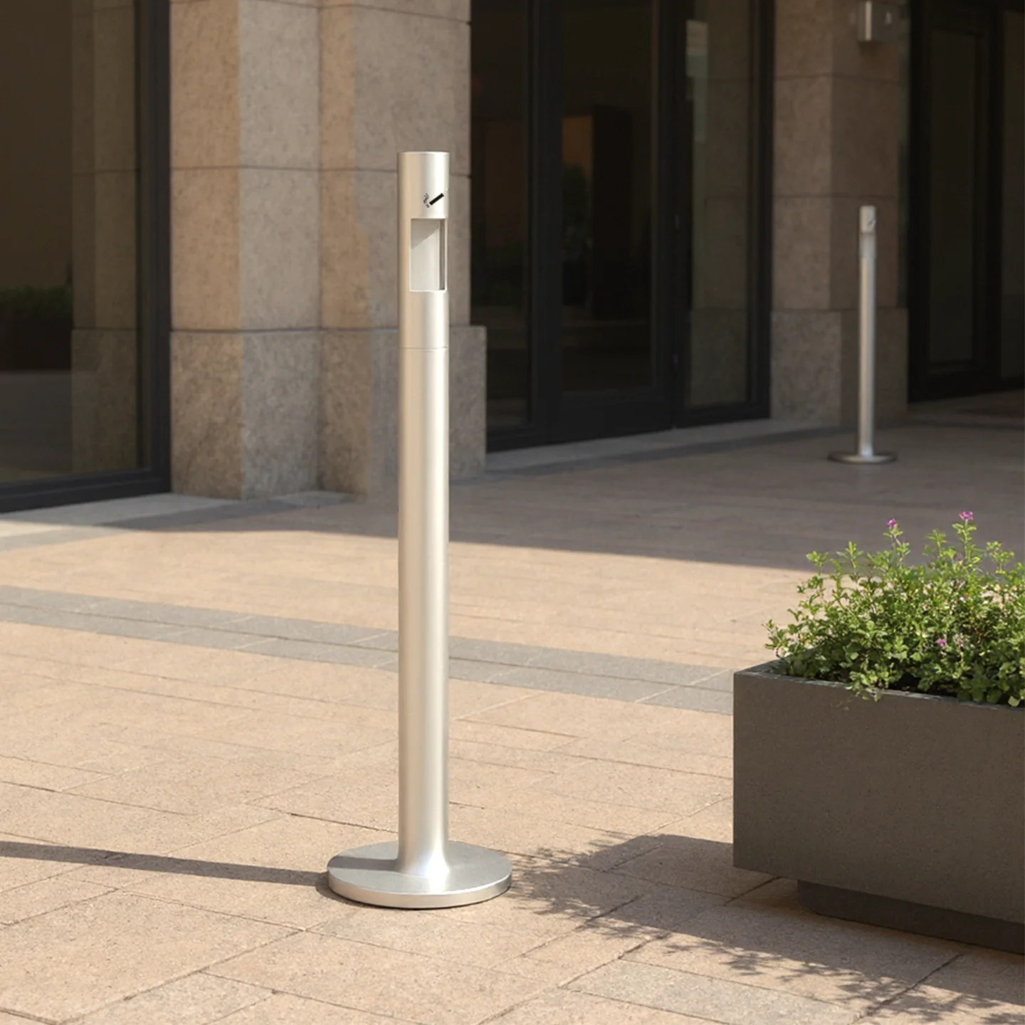 

Simple Shape Vertical Stainless Steel Smoke Column Outdoor Floor Smoking Area Ashtray Stainless Steel Customization