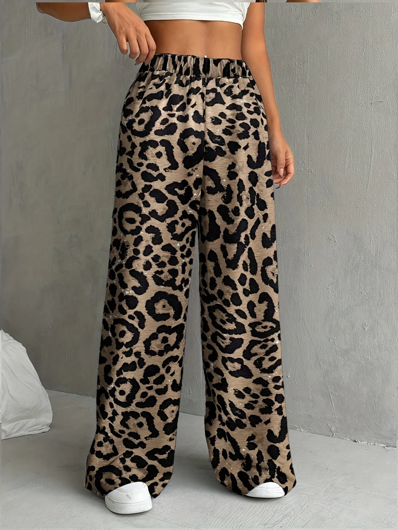 Must-have für würzige Mädchen! Hose mit weitem Bein und Leopardenmuster und elastischem Bund zum Abnehmen und hoher Taille, lockerer Retro-Wildstil,