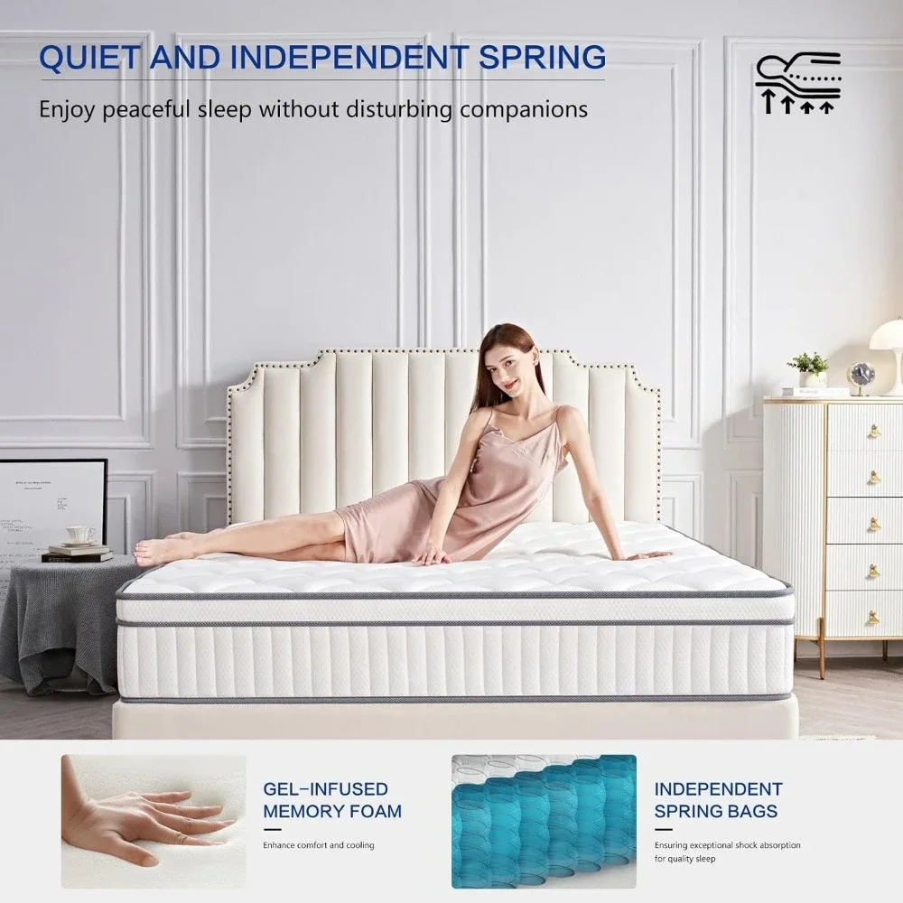 Queen size Mattresses 12 Inch, Individually Inner Spring Hybrid Mattresses, Medium Firm, Pressure Relief, Mattresses