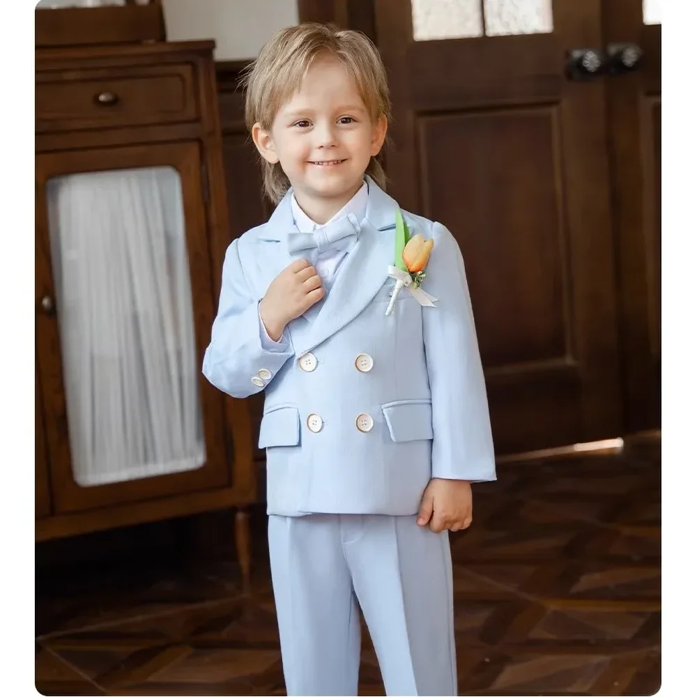 

Boys Suits 3 Piece Fashion Peak Lapel Double Breasted Suit Slim Chic Daily Casual Formal Wedding Children's Clothing 2025