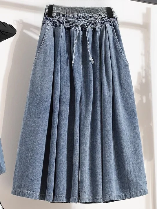 

Loose Wide Leg Pants Skirt High Waist Seven Inch Jeans Casual Fashionable Women's Spring Summer New Style Elastic Waist