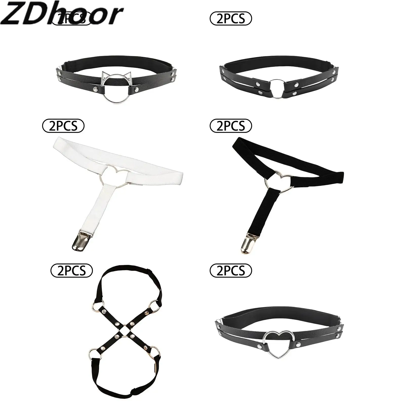2Pcs Women Punk Leather Garter Belts Leg Garter Adjustable Leg Ring Elastic Suspenders for Cosplay Spike Party