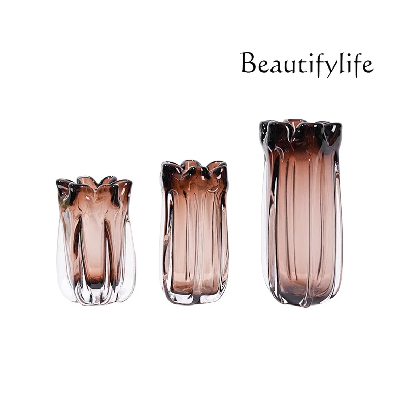 N40 Light luxury glass vase amber porch modern simple living room dining table model room flower ware decorative art