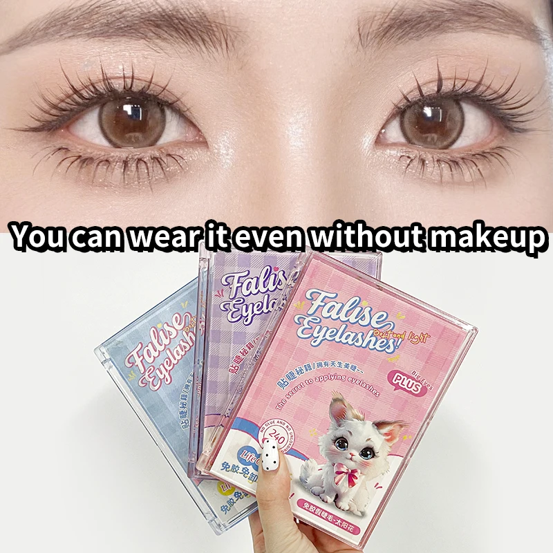 Sztuczne rzęsy Life Girls 200/240 kępek, duże, bezklejowe, 10-12 mm, naturalne, podkręcone, segmentowe rzęsy w formie książeczki.