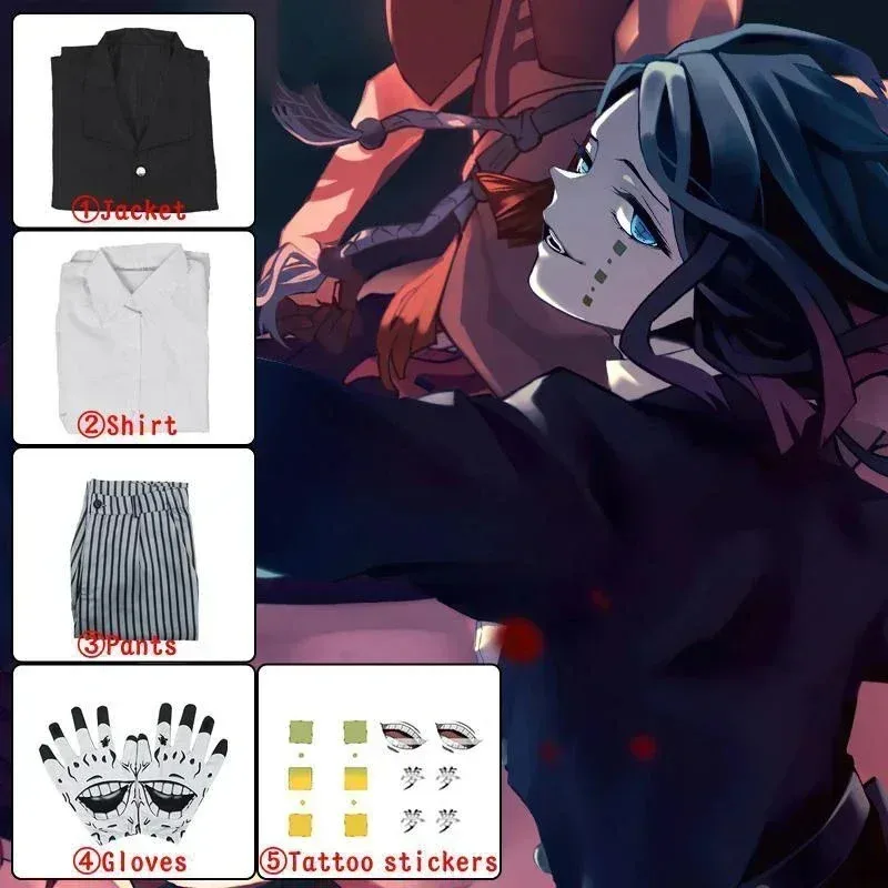 Dy20anime enmu cosplay demon slayer enmu cosplay traje kimetsu não yaiba uniforme preto roupas peruca terno traje de festa de halloween