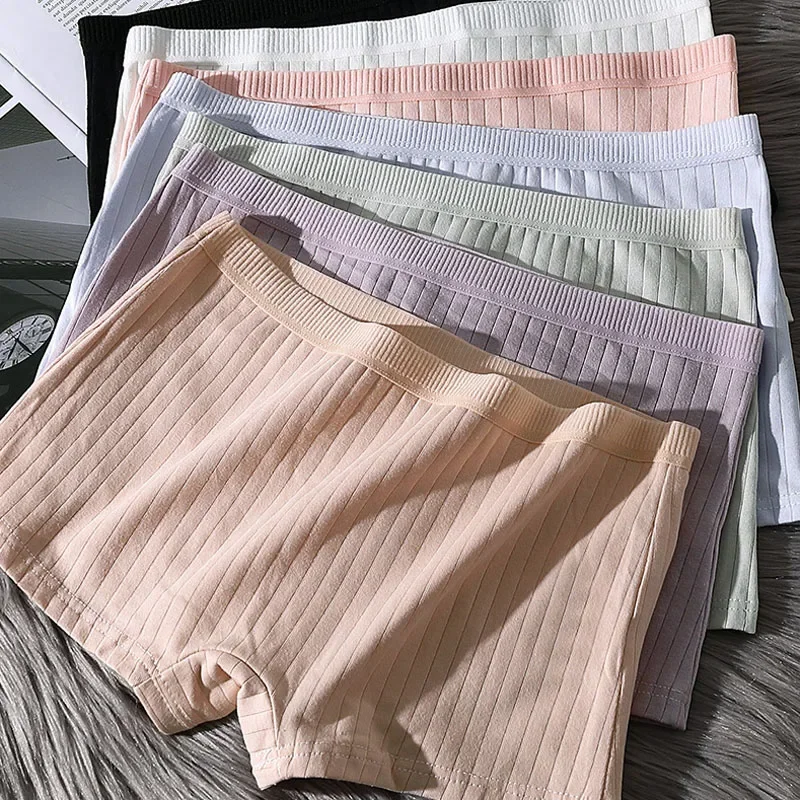 Bragas de seguridad de algodón para mujer, ropa interior sin costuras, Color sólido, talla grande, acogedora