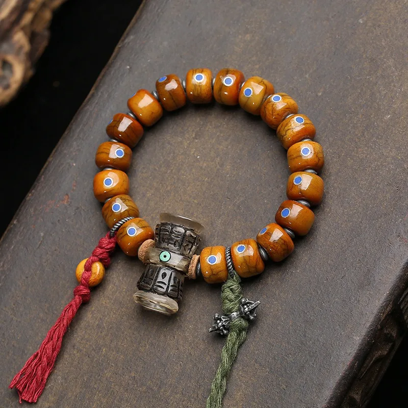 

Tibetan reflux bone old silver lapis lazuli inlaid barrel beads strings single-ring material ware vajra mortar and pestle A D