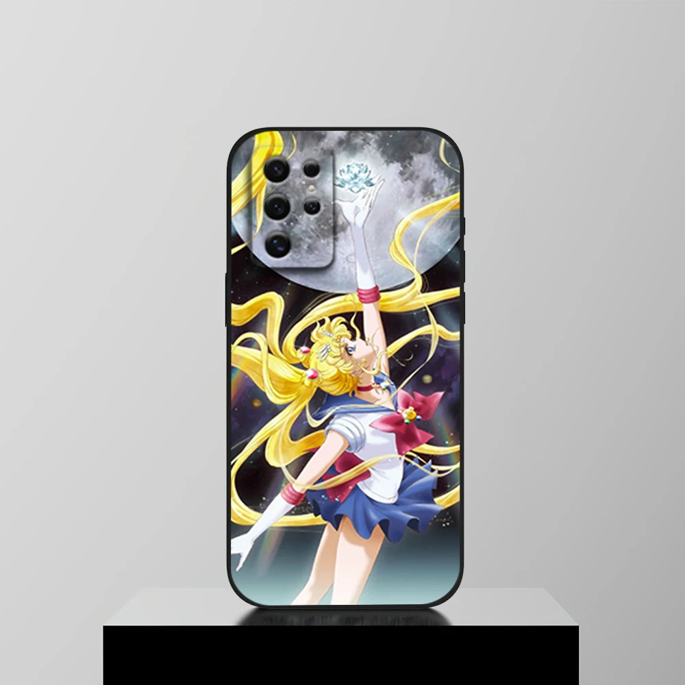 Anime S-Sailor M-Moon Phone Case For Samsung S22 S23 A73 A72 A71 A54 A53 E ULTRA Black Soft Shell