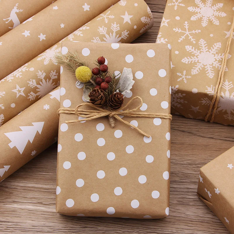 100cm Christmas Wrapping Paper Gift Packing Christmas Tree Snowflake Elk Pattern Craft Paper Home Decoration Party Supplies