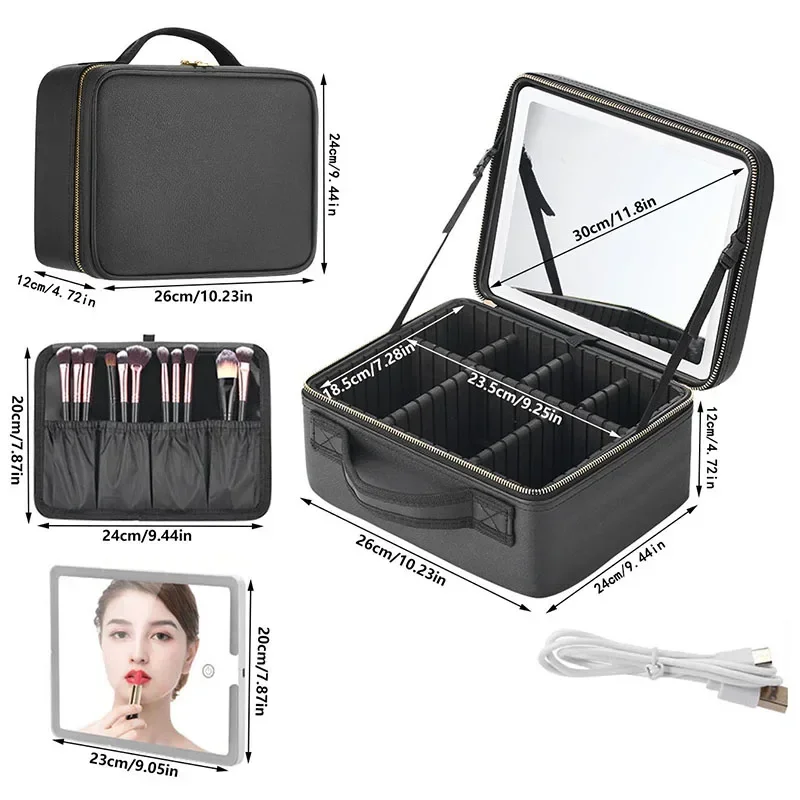 Imagem -03 - Estojo Cosmético Portátil Smart Led com Espelho para Mulheres Bolsa de Maquiagem Grande Capacidade Esteticista Feminina Produto para Pele Viagem