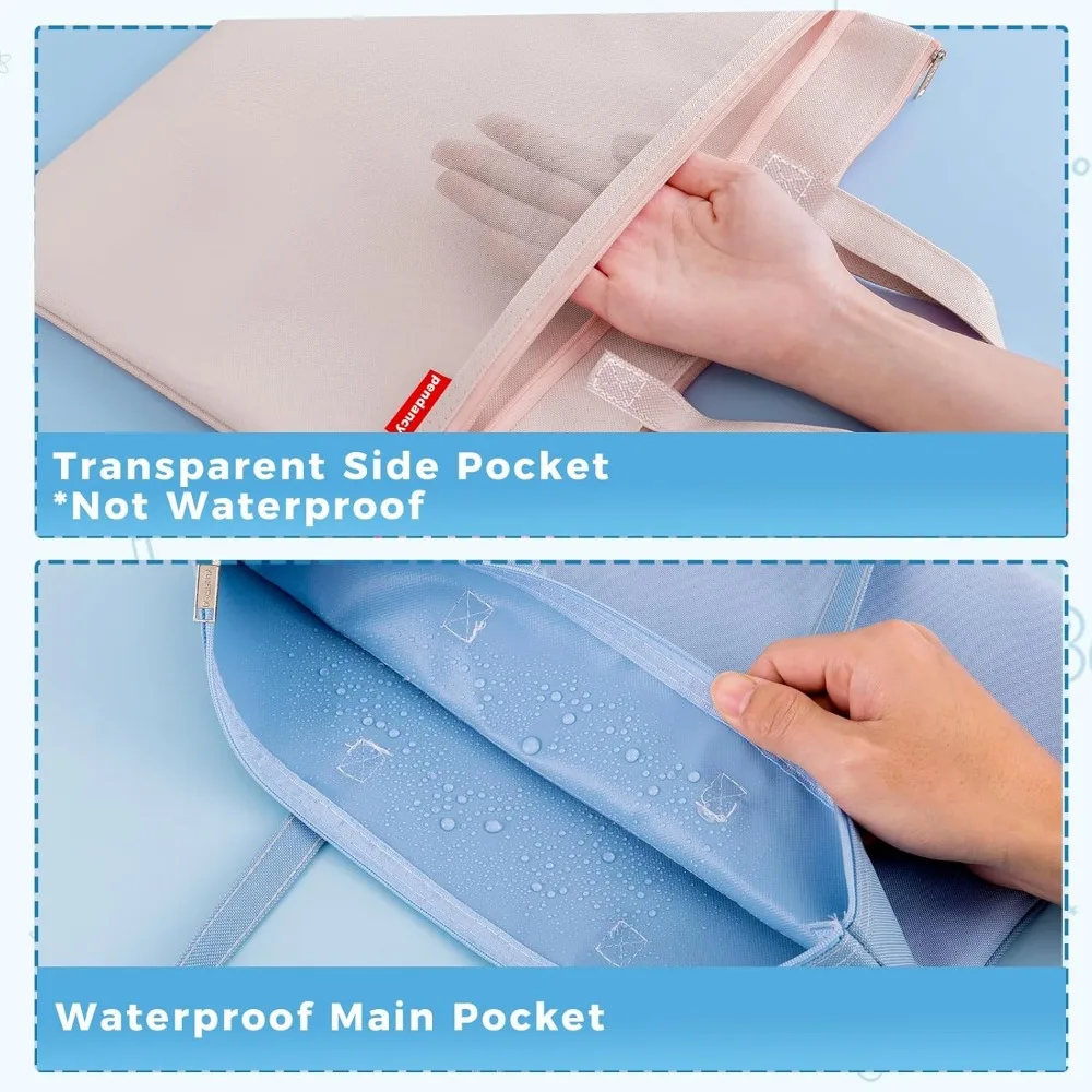 Pendancy Mesh Zipper Pouch A4 Size, Large Double Pocket Waterproof File Bag with Handle, 11x13.8 in Foldable Document Storage fo