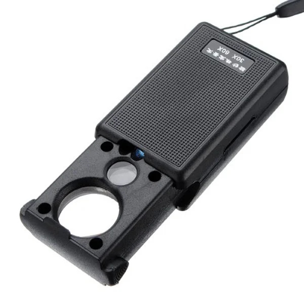 

30X 60X 30X 60X Magnifier Magnifier 21Mm 12Mm Dual Lens Portable Handheld Glass For Jewelry Coin Stamp Inspection Black Abs