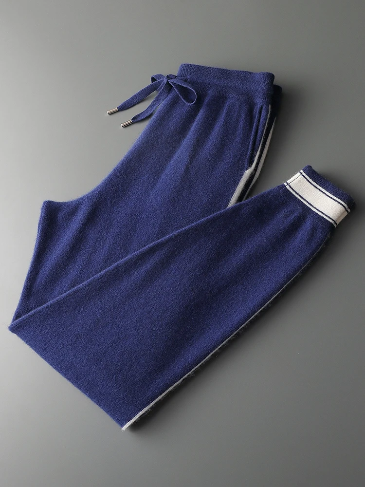 High Quality 100% Goat Cashmere Men's Pencil pants Soft Warm High Waist Trousers Autumn Winter New Fashion Knitwear Sport Pants