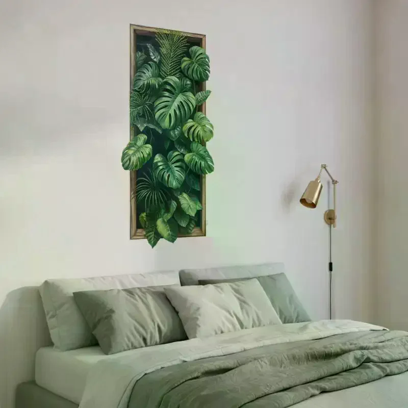 Green Plant Wall Sticker Creative Nordic Sticker Living Room Bedroom Monstera Leaf Decal Self-Adhesive House Decoration