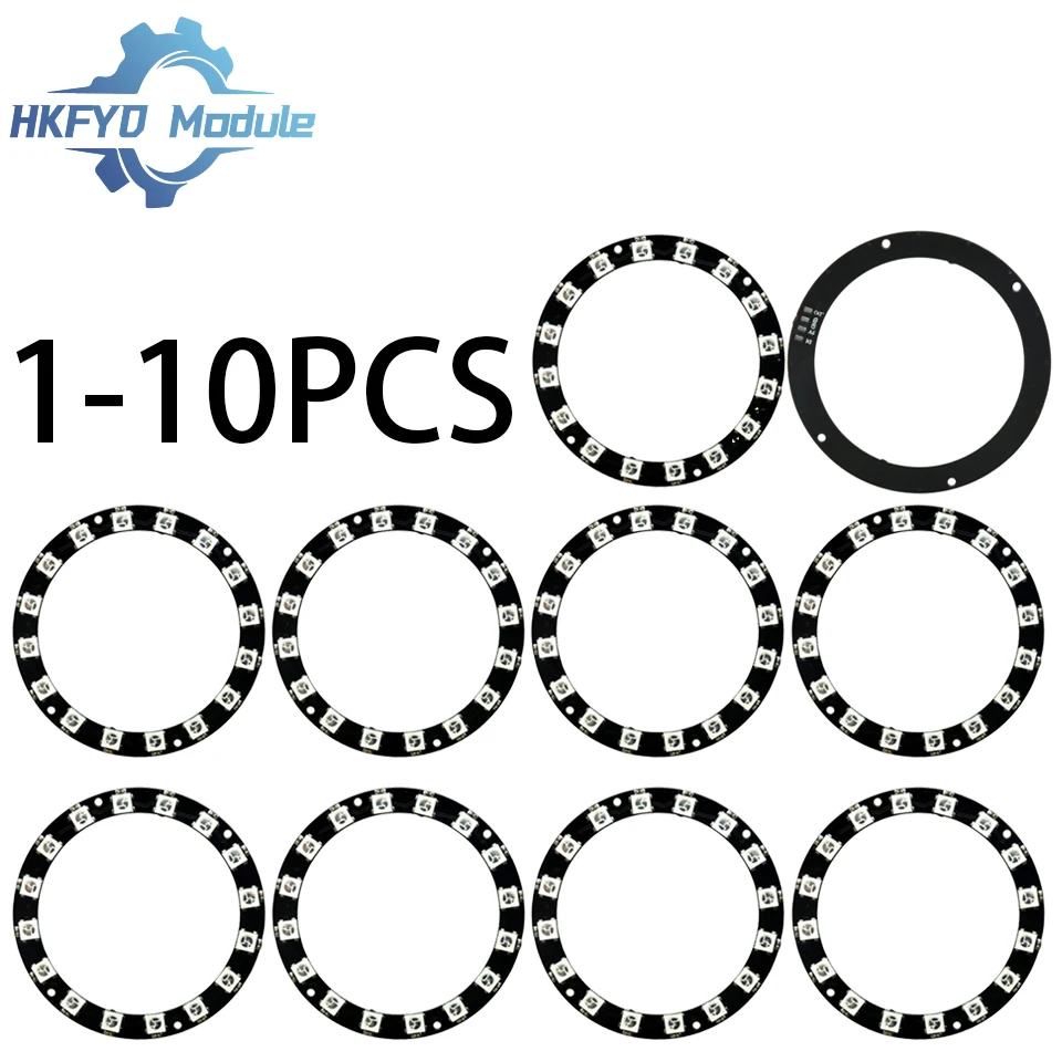 1-10PCS 16x WS2812 5050 RGB LED Ring Module 16Bit Full-Color Addressable Smart Light Circle Board for Arduino DIY Projects