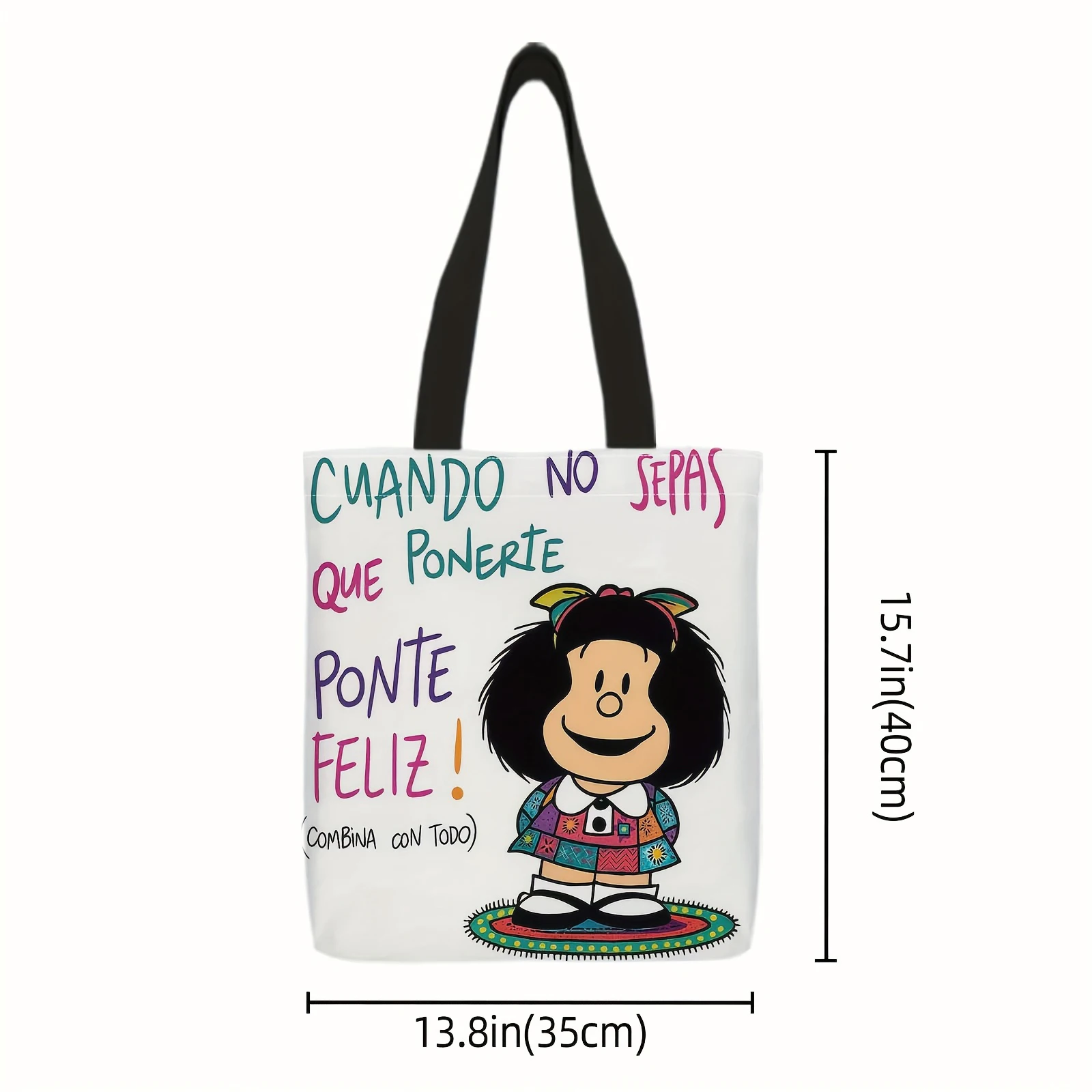 1pc Carton Print Canvas Tote Bag Women Lightweight Reusable Shoulder Bag Large Capacity Tote Bag for Student Shopping & Travel image 6