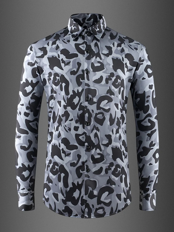 

Slim Fit Long Sleeve Men's Shirt Leopard Print Casual Stylish Spring New Design Korean Style Resistant to Fading And Shrinkage