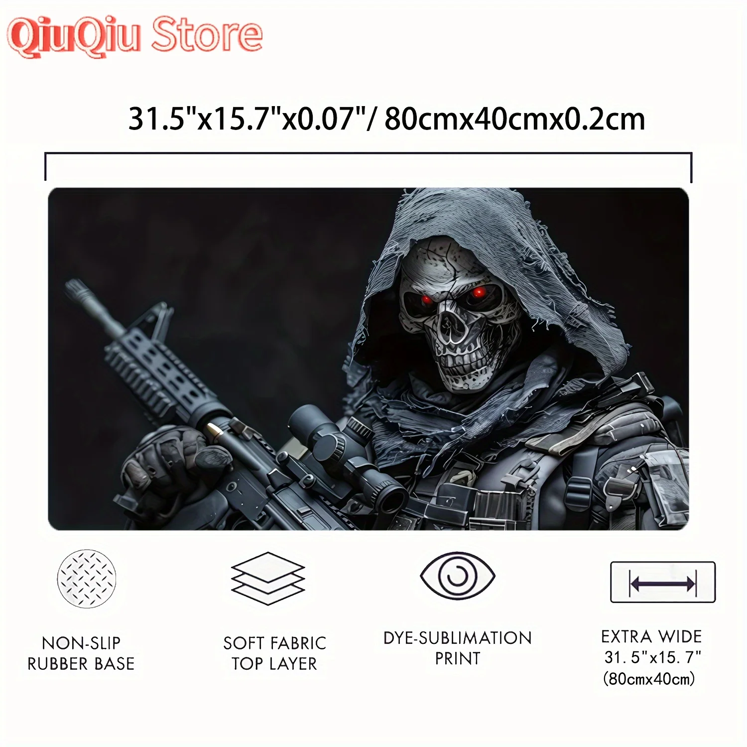 Anime Skull Gun Tappetino per mouse da gioco grande 900x400MM Tappetino da scrivania in gomma Bordi cuciti Tappetino per mouse da ufficio antiscivolo per giochi e lavoro