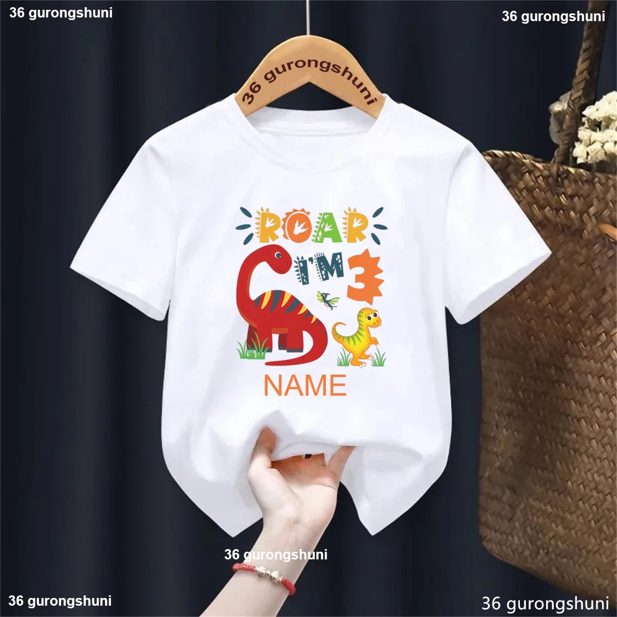 Roar I Am 3rd Dinosaur Printed T Shirt Boys Funny Kids Clothes The Best Birthday Gift T-Shirt Summer Short Sleeve T-Shirt