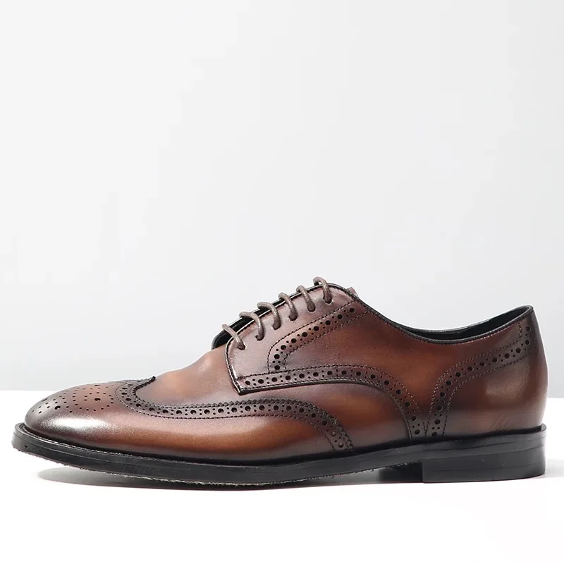 

Винтажные мужские броги из натуральной кожи с резной отделкой, модельные туфли ручной работы, деловые мужские туфли-оксфорды, кожаная обувь