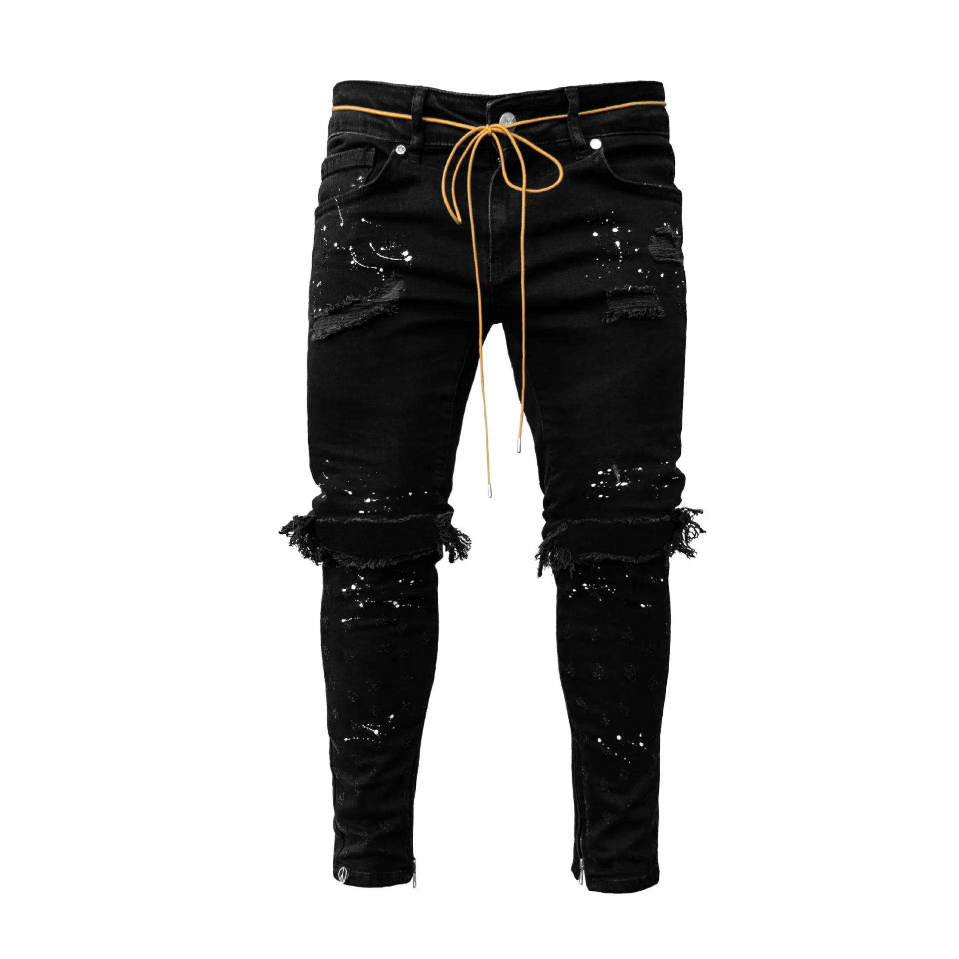 Men's Slim Fit Distressed Ripped Skinny Jeans Paint Splatter Denim Pants Trousers