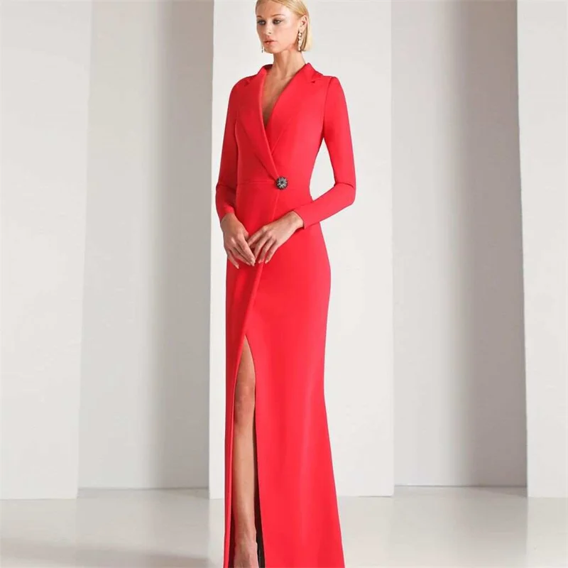 Women 's Long Evening Dresses Red Elegant Party Dresses    Prom  Full Sleeves Dubai Evening Dresses Luxury 2025 Customized