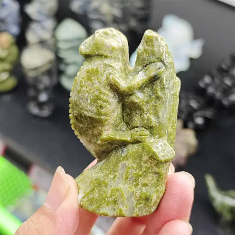 Natural Green Quartz Agate Chameleon Carving Animal Statue Healing Fengshui Sculpture For Decoration Holiday Gift 1pcs
