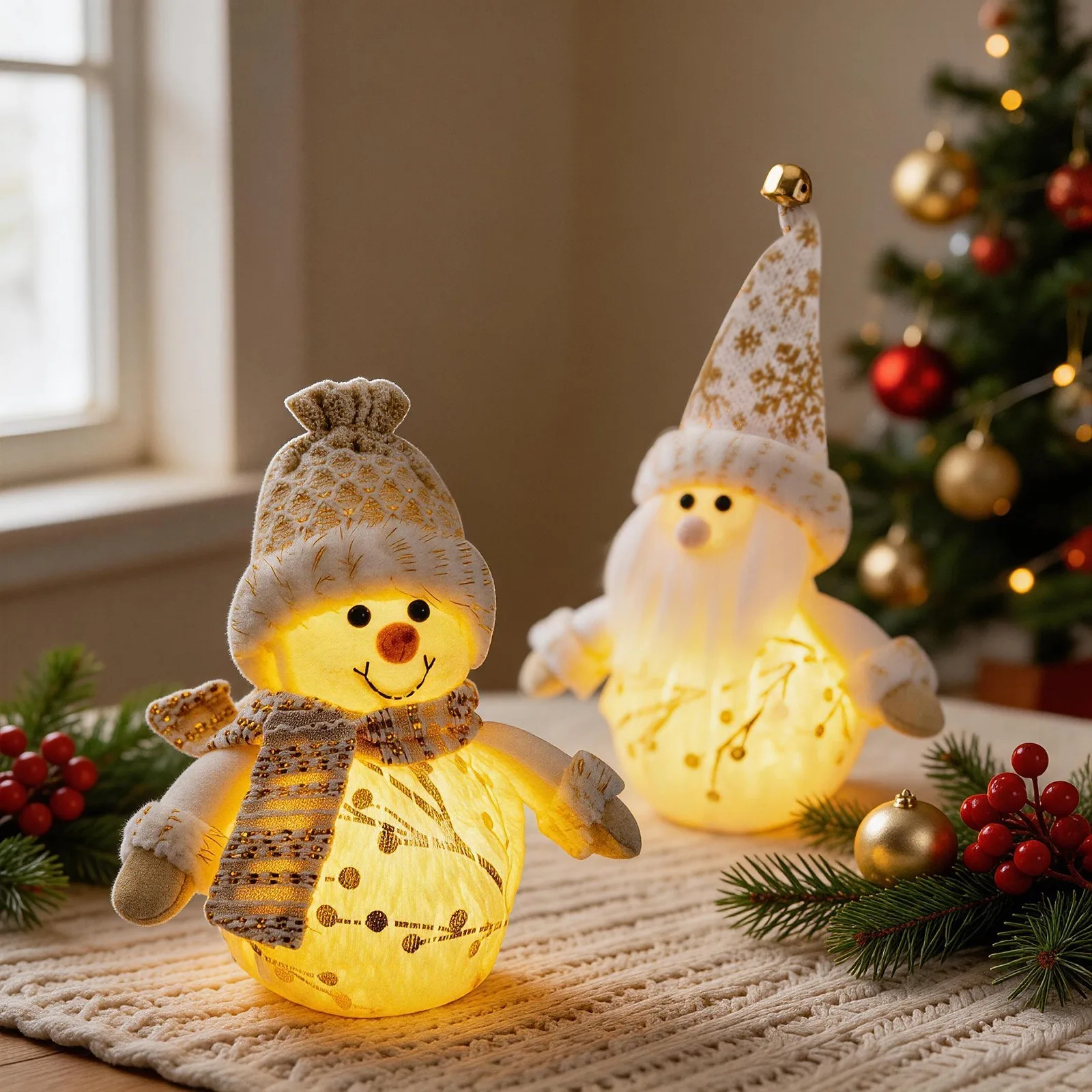 Nordic Lighted Christmas Plush Doll LED Warm Glow Gnome Snowman Reindeer Figurine Table Lamp Xmas Holiday Decoration Present