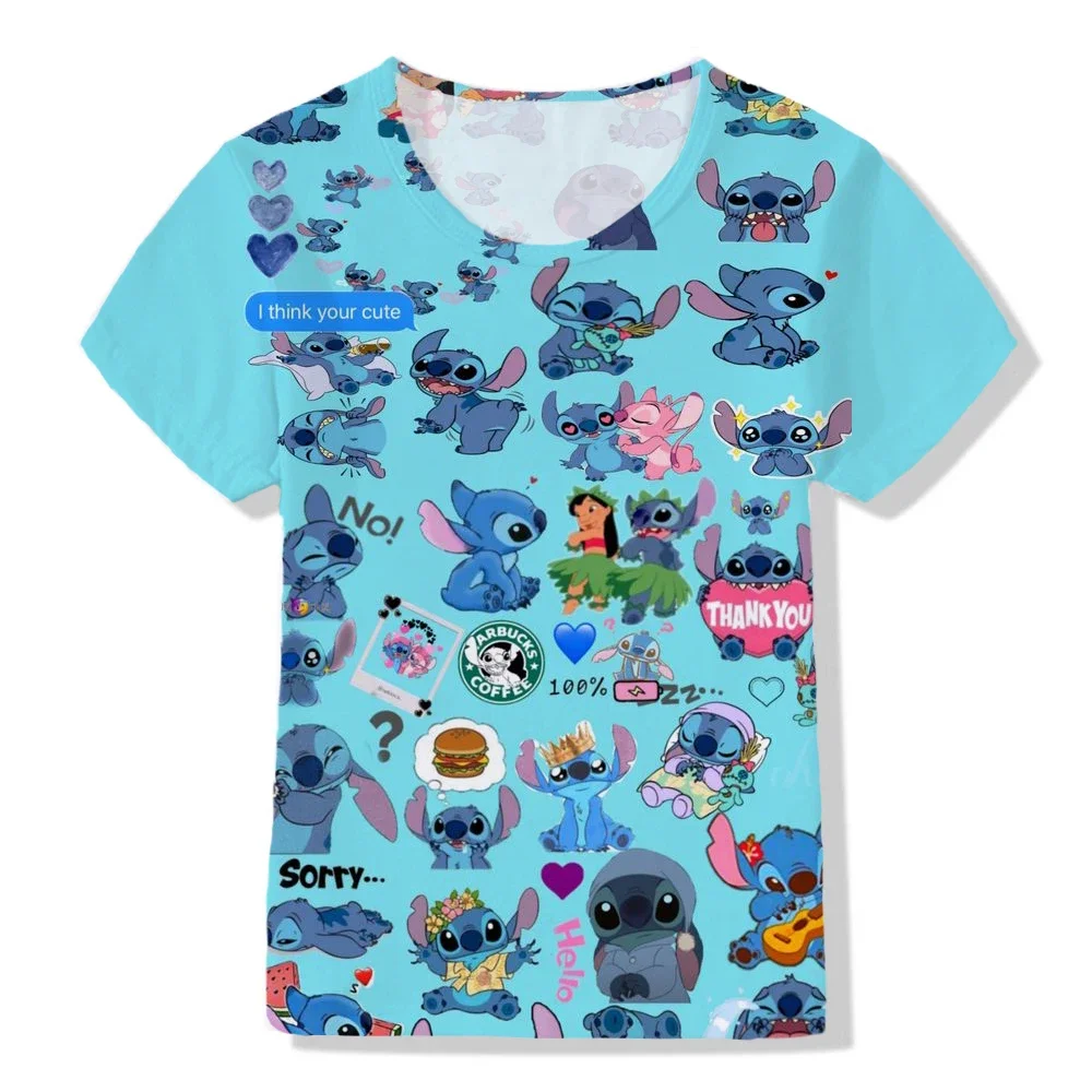 Stitch Children's Clothing T-shirt Disney T-shirt Children's Cartoon Kawai Fashion Animation New Top Boys And Girls Short Sleeve