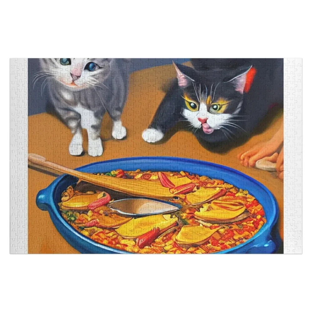 Cats Eating Paella Jigsaw Puzzle Photo Personalized Name For Children Jigsaw Custom Puzzle
