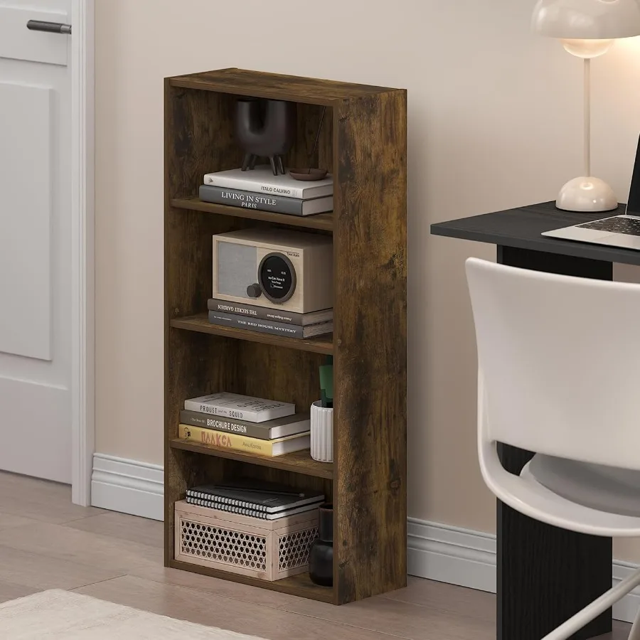 Basic 4Tier Open Shelf Bookcase Bookshelf for Home Office or Living Room Storage Compact 7 x 17 x 35 Inch Design in Amber Pine