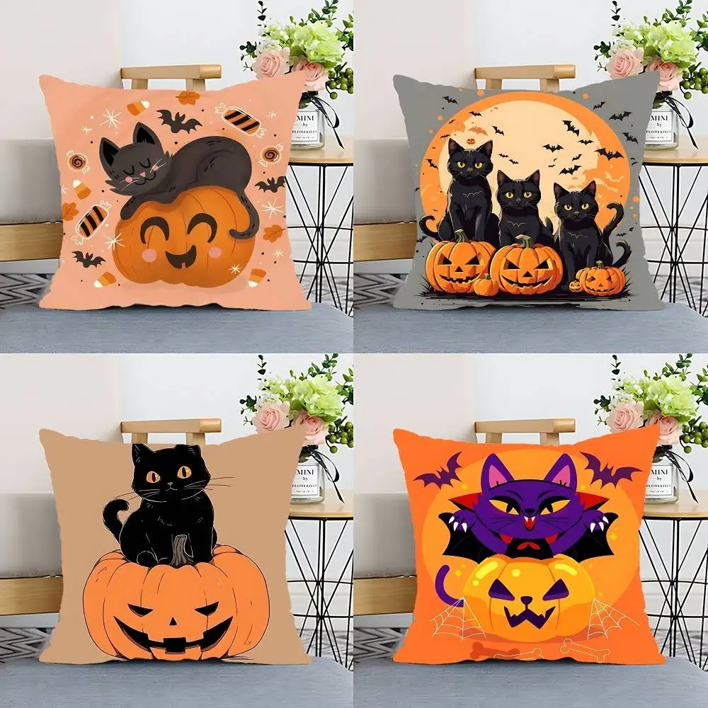 Kürbis Katze Happy Halloween Süßes oder Saures Kissenbezug Kissenbezug Polyester Dekoratives Sofakissen Kissenbezug Home Decor