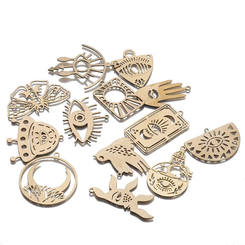 Raw Brass Celestial Sun Moon Charms Hollow Butterfly Star Moth Pendant For DIY Witch Earring Necklace Jewelry Making Supplies