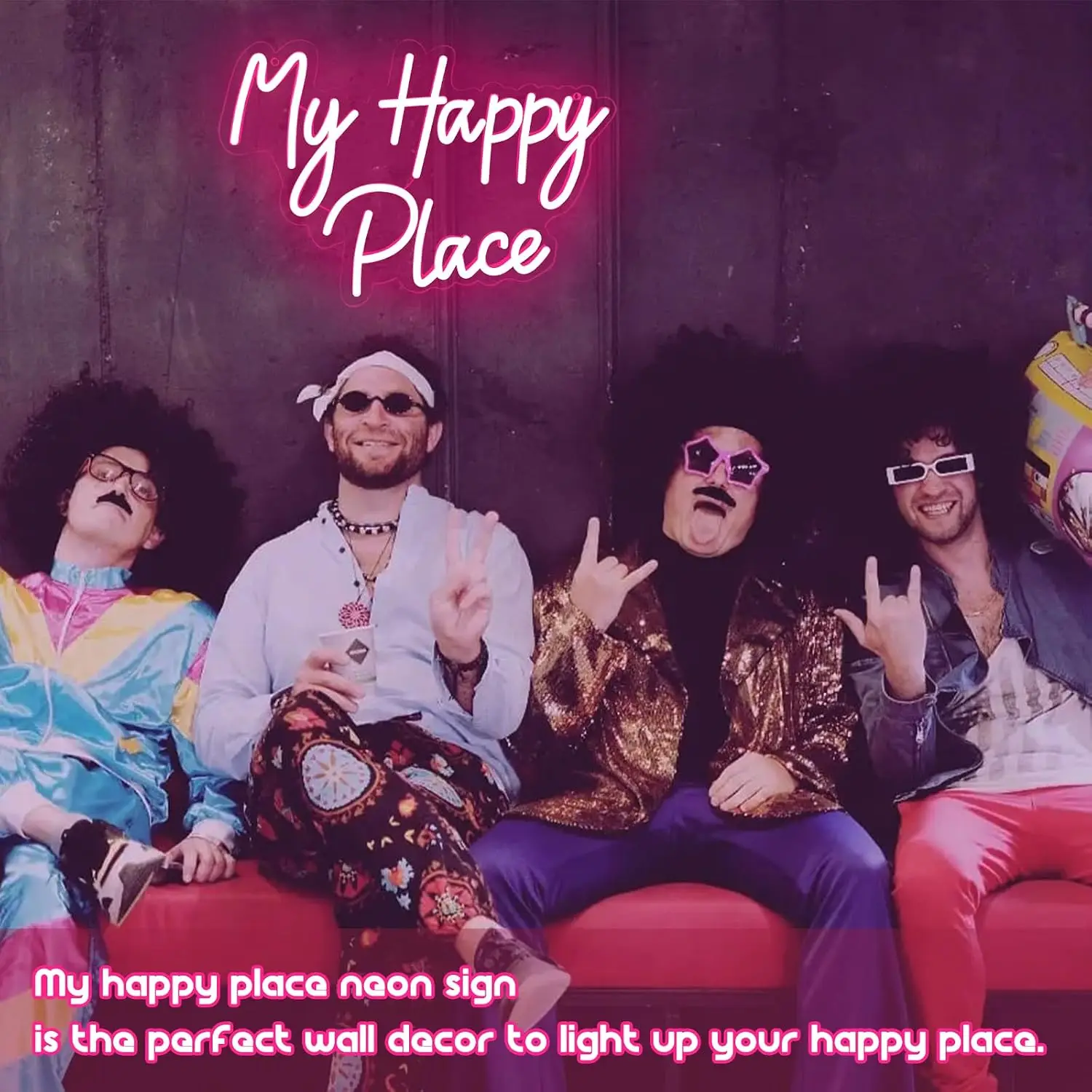 My Happy Place LED Neon Sign USB Powered Neon Light Wall Hanging Lamp For Bedroom Dorm Party Home Aesthetic Wall Decor  Gift