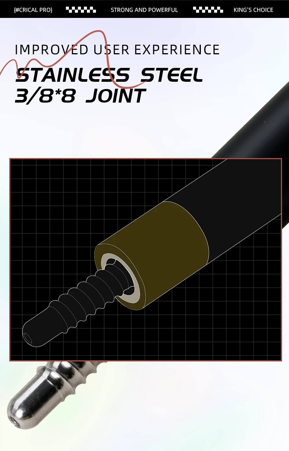 CRICAL Pro Billardqueue aus Carbonfaser, geringe Abweichung, 12,5 mm Saphirspitze, 3/8x8 Stahlverbindung, mattierter Griff, XTC, 58 Zoll, 19-20 Unzen – Detail 6
