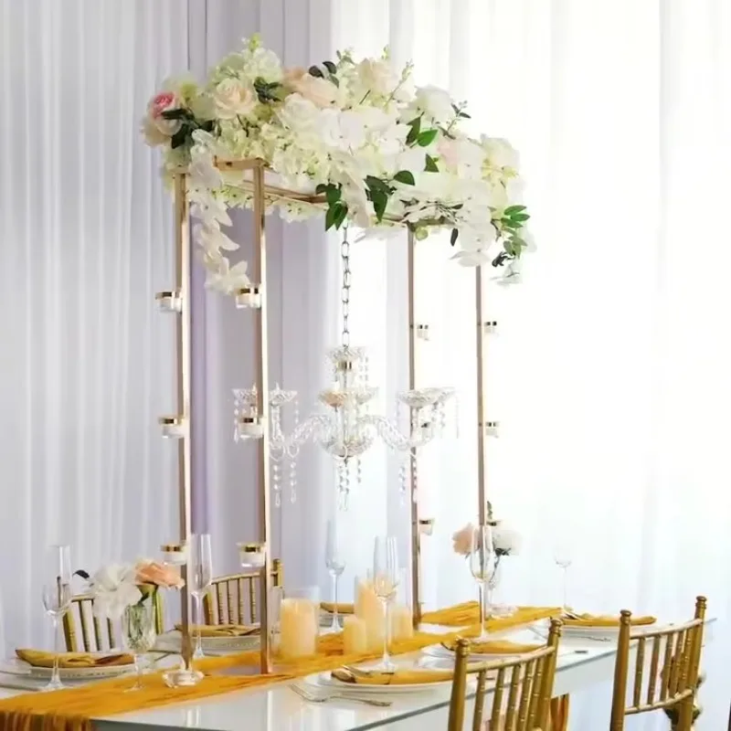 Wedding props: wrought iron electroplated geometric flower stand box, detachable wedding table decoration rack