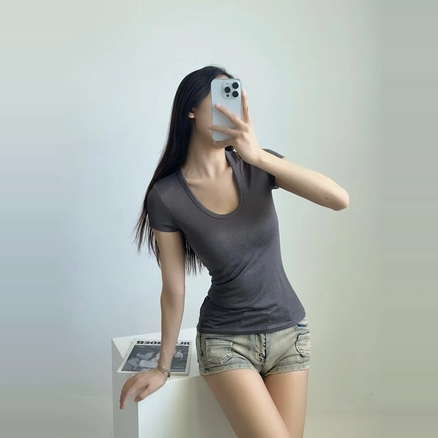 

Футболка Slim Fit ort Sve, женская летняя футболка с тонкой талией, U-Ne Top Street Sle, однотонный базовый слой irt