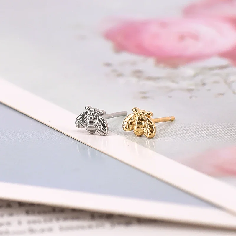 FLORATO 925 Sterling Silver Ear Needle Crystal Delicate Small Earring Insect Bee Stud Earrings for women Fashion Wedding Jewelry