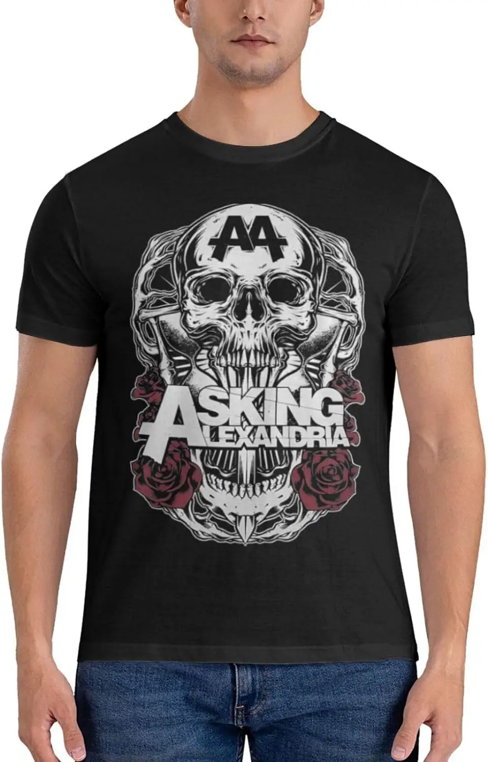 Asking Band Alexandria Men's Crew Neck Short Sleeve Tops Trend Versatile T-Shirt Black