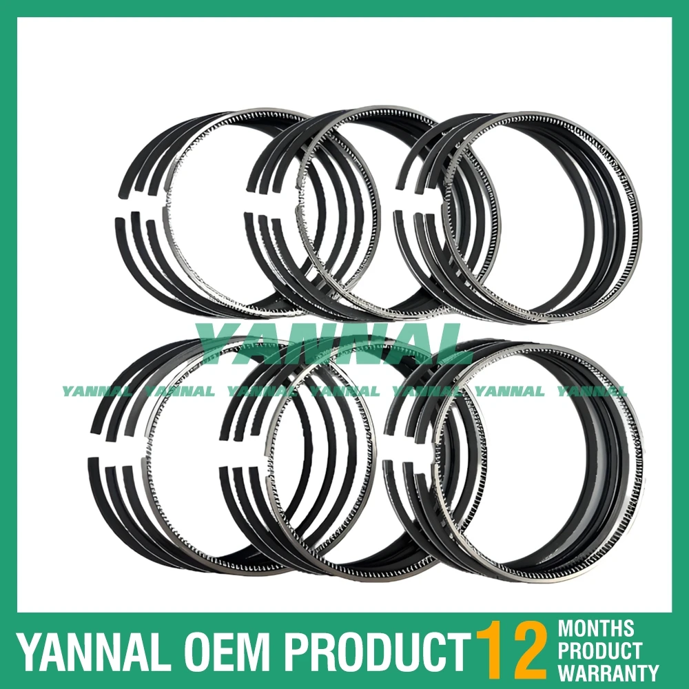 Premium quality 6PCS Piston Rings Set For Isuzu 6HE1-4 Excavator Engine Parts