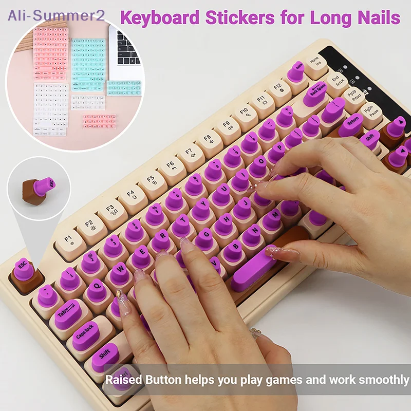 {Summer2} 70/21pcs Raised Adhesive Keyboard Stickers For Long Nail Art Keyboard Bubbles Self-for Long Nails Silicone Typing