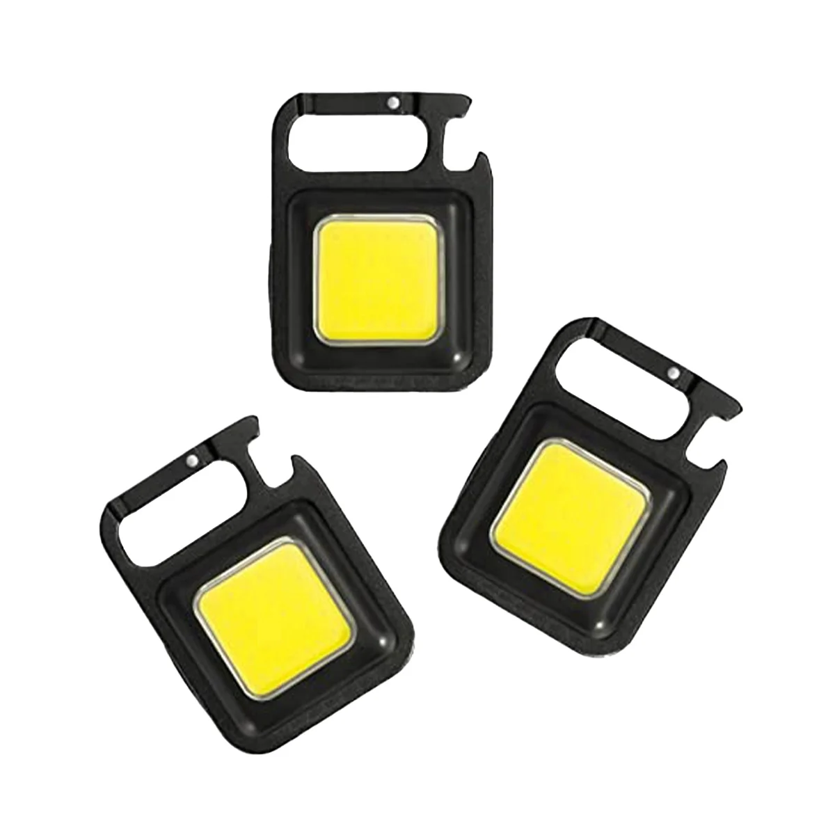 3 Pack LED COB Light Rechargeable Pocket Keychain Flashlights, Three Modles Brightness, Bottle Opener