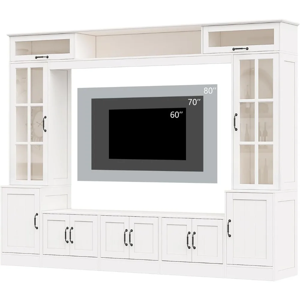 

98" W Wall Unit TV Stand with Storage for TVs up to 80", Modern TV Console with LED Lights, Entertainment Center with Bookshelv