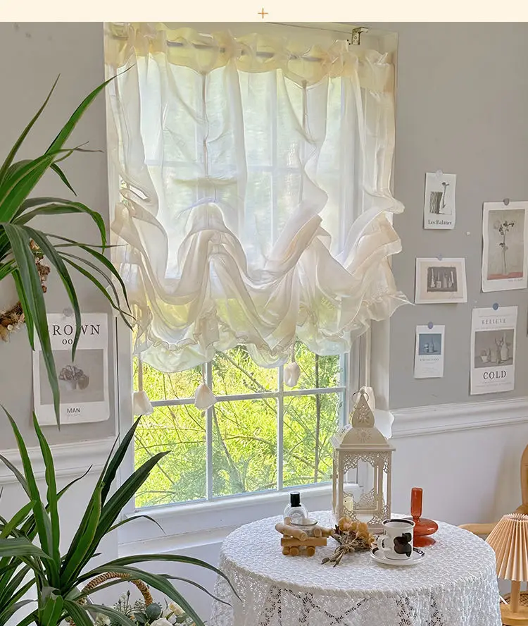 Französische Vorhänge für Mädchen, Küche, halbe Vorhänge für Wohnzimmer, Esszimmer, Schlafzimmer, sensationelle römische Vorhänge, Kordelzug, Lift-Trennwand – Detail 9