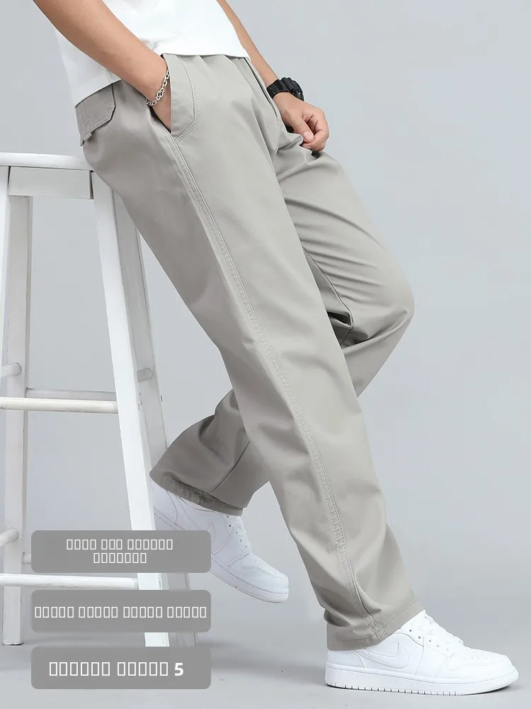 

Весенне-летние тонкие повседневные брюки из чистого хлопка для мужчин, свободные прямые брюки больших размеров, широкие брюки для молодежи