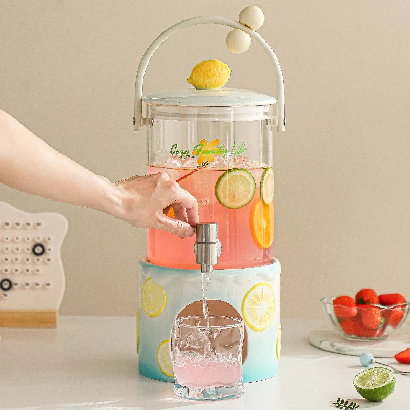 

Scandinavian Glass Water Pitcher Heat-Resistant Jug with Handle Large Beverage Dispenser with Spigot Cold Drink Container