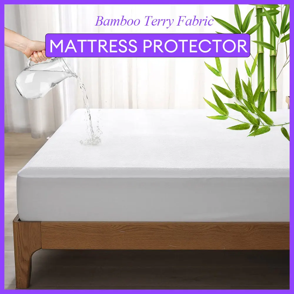 1pc Bamboo Terry Waterproof Mattress Protector Fitted Sheet Mattress Pad Cover Washable for Home/Bedroom/Hotel