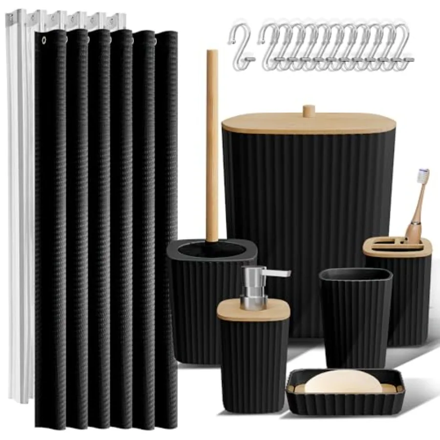 

Bathroom Accessories Set - Bathroom Set Bathroom Accessory Set Shower Curtain Set Toilet Brush Trash Can and Soap Dispenser - -